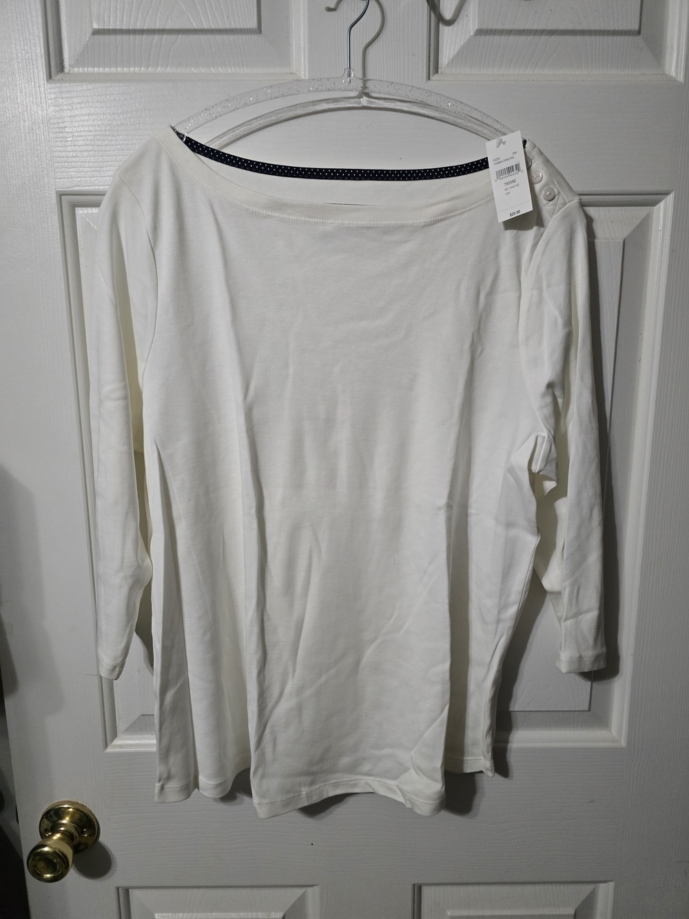 Charter Club White Long Sleeve Boatneck Top with Shoulder Buttons